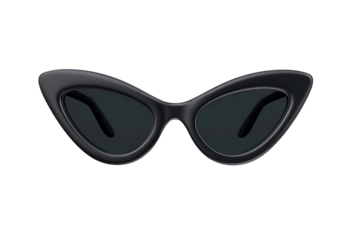 3D Black Sunglasses. Front view cat eye glasses. Summer time object. Travel accessory. Cartoon design icon. 3D Vector illustration