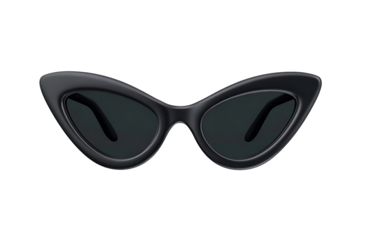 3D Black Sunglasses. Front view cat eye glasses. Summer time object. Travel accessory. Cartoon design icon. 3D Vector illustration