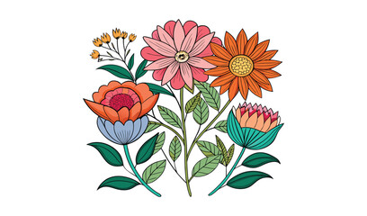 Vibrant retro floral bouquet illustration