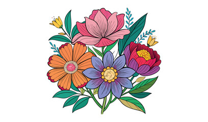Vibrant colorful flower bouquet illustration