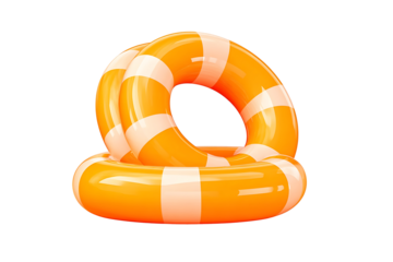 3D Inflatable swimming rings in orange. Rubber pool toy. Swim lifesaver. Summer time object. Travel and vacation. Cartoon design icon isolated on white background. 3D Vector illustration