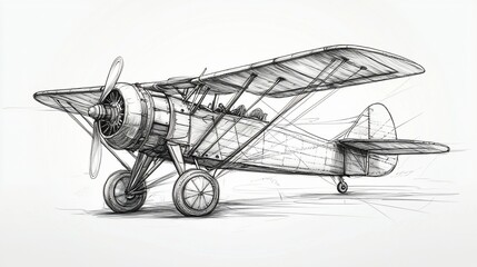 Vintage biplane aircraft sketch