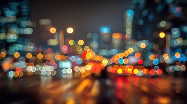 Vivid abstract background of colorful bokeh lights with a blurred city night atmosphere. - Powered by Adobe