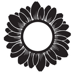 Black and white sunflower design element, decorative floral pattern