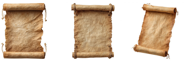 Vintage Ripped Rolled Scroll Antique Paper on transparent background