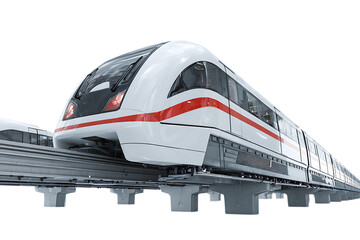 High speed maglev train on elevated track.