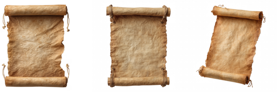 Vintage Ripped Rolled Scroll Antique Paper on transparent background
