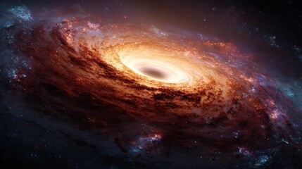 Obraz premium Supermassive black hole at the center of a galaxy distorting time and space in a cosmic display of gravity and energy