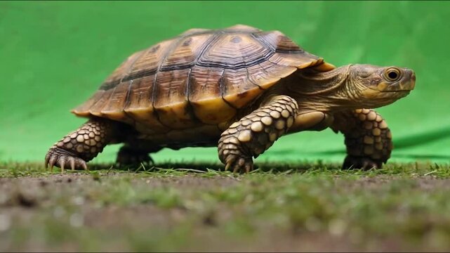 Tortoise on the Move: A captivating view of a tortoise gracefully navigating a grassy terrain.