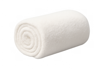 White towel neatly rolled, suggesting relaxation and cleanliness, positioned against transparent backdrop for seamless design incorporation