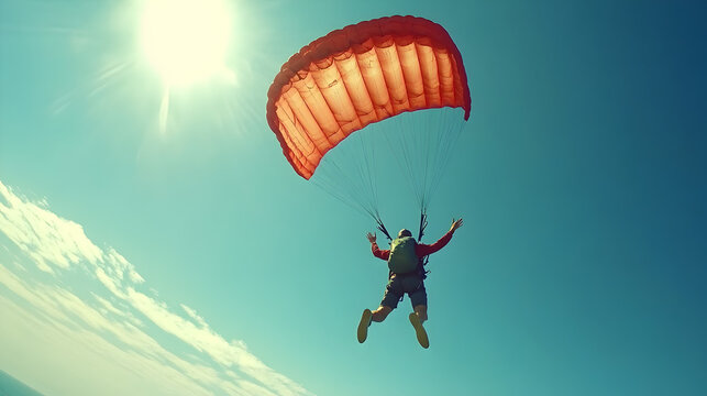 persona aventurera saltando de un paracaidas divertido y relajado disfrutando de un hermoso paisaje conuna aventura extrema y adrenalina