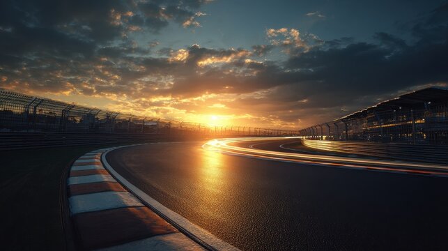 Race Track at Sunset with Light Trails
