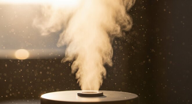 Golden Mist Plume with Illuminated Particles and Bokeh