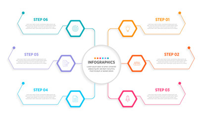 Modern Vector infographic label design with circle infographic template design and 6 options or steps. Can be used for process diagram, presentations, workflow layout, banner, flow chart, info graph.