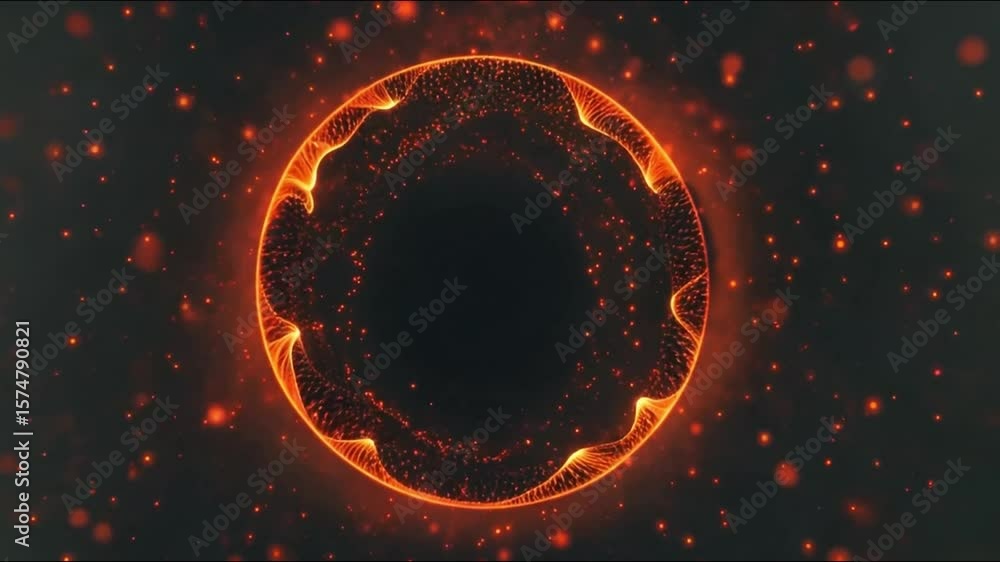 Poster fiery orb of energy: a mesmerizing abstract image featuring a fiery orange circle, pulsating with en