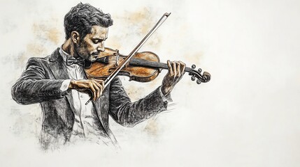 A man playing violin, focused and elegant