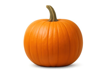 Orange pumpkin featuring robust green stem, resting against transparent backdrop, highlighting seasonal harvest aesthetic