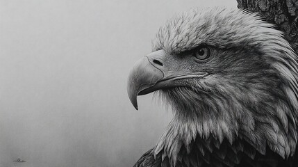Detailed grayscale drawing of an eagle