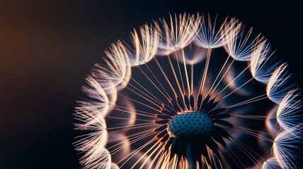 Close Up of Dandelion Seed Head Against Black Background