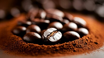 Close Up of Roasted Coffee Beans and Grounds
