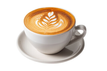 Top view of latte art coffee cup in white ceramic isolated on transparent background