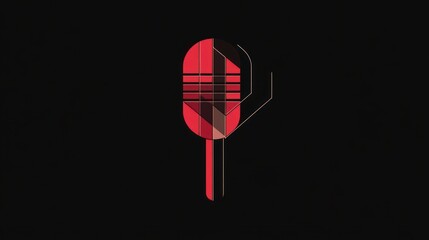 Abstract red microphone design, dark background, podcast concept