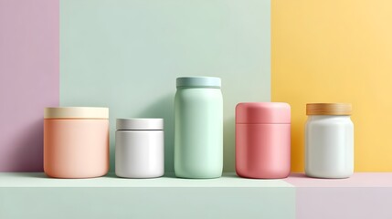 Minimal product mockups with empty cosmetic containers on pastel backgrounds and soft shadows.
Concept:Modern branding, minimal design, clean aesthetics, cosmetic mockups and creative presentations.