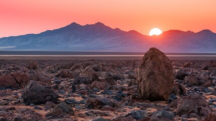 Pink and Orange Desert Sunset Landscape