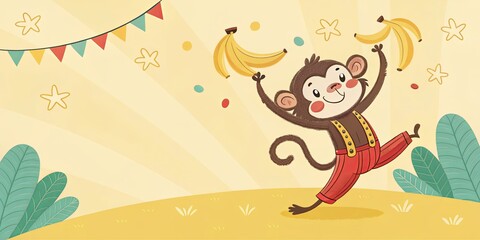 Funny monkey cartoon juggling bananas
