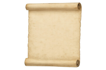 Rolled up blank ancient scroll on transparent background, creating a vintage and historical atmosphere