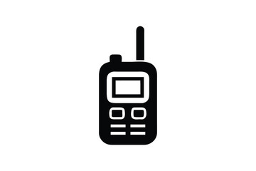 Simple black silhouette icon of a vintage two way radio communication device on a white background