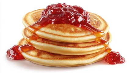 pancakes with jam isolated on white background.