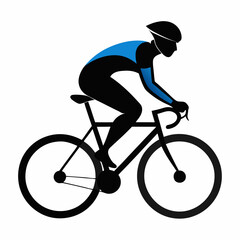 Obraz premium Black silhouette cyclist in blue jersey on race bike vector bicycle racing