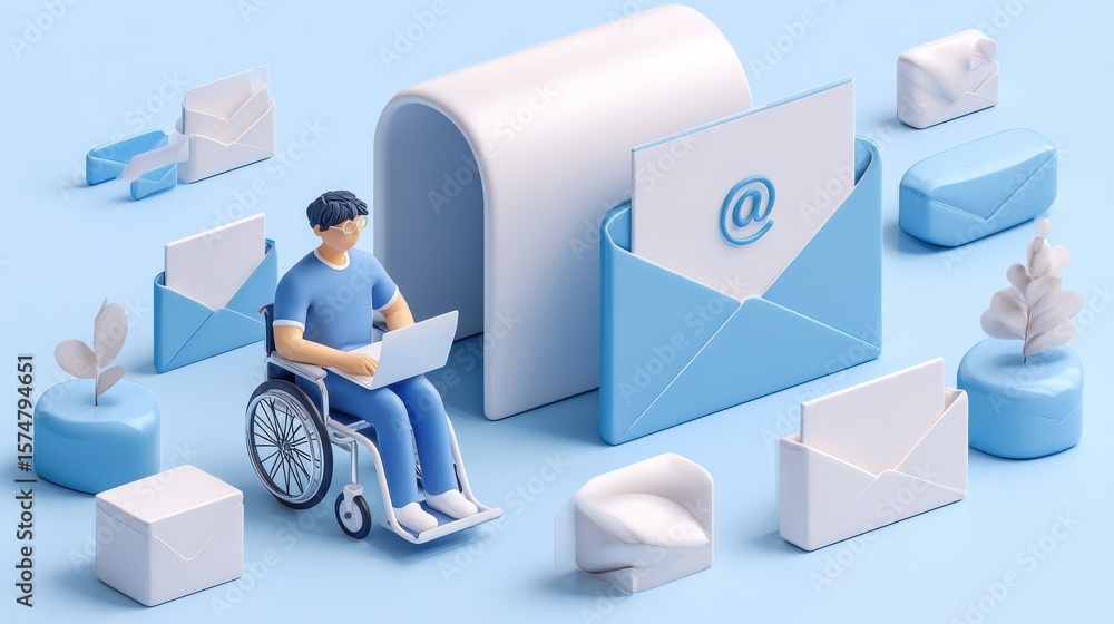 Poster email accessibility: an inclusive image showing a person using assistive technology to read and resp