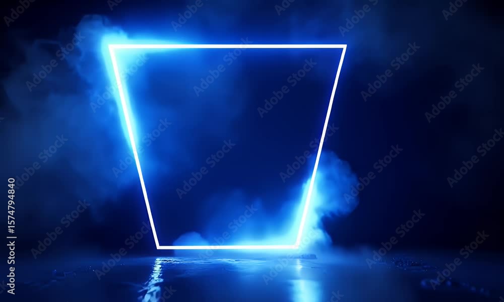 Aufkleber abstract blue background with a neon light square frame for presentation design, glowing and shining