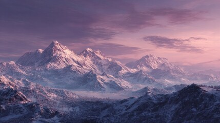 Obraz premium Majestic snow-capped mountains illuminated by the soft light of a beautiful sunset sky