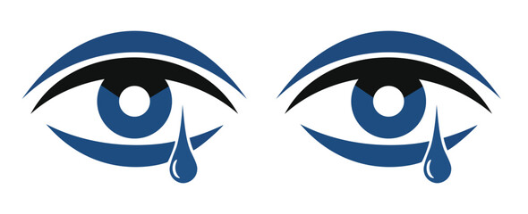 Two blue eye icons with tears, symbolizing sadness, emotion, compassion, and mental health themes, ideal for expressing feelings or empathy