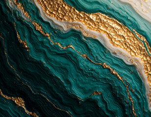 Rich Textured Dark Green Marble Background with Gold Veins