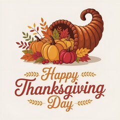 Happy Thanksgiving Day with autumn leaves. Hand drawn text lettering for Thanksgiving Day