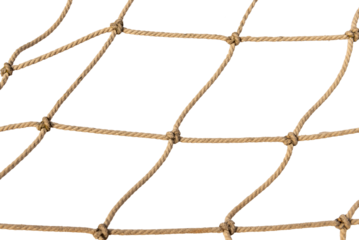 Football or tennis net. torn Rope mesh on a white background close-up