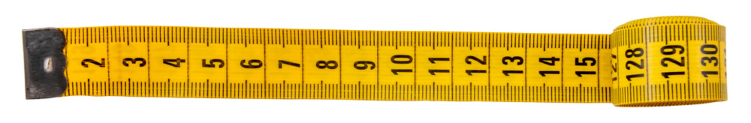 The tailors centimeter. Construction measuring tape on a white background. Roulette