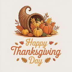 Happy Thanksgiving Day with autumn leaves. Hand drawn text lettering for Thanksgiving Day