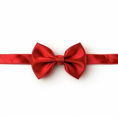 Fototapeta premium Red ribbon bow adding a touch of elegance and celebration to a clean white backdrop