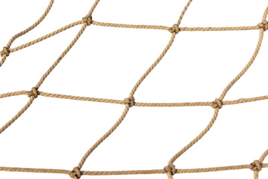 Football or tennis net. torn Rope mesh on a white background close-up