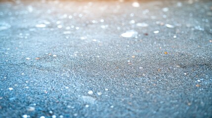 Close-up view of textured beach sand, subtly colored in blues and grays.  Soft light and shallow depth of field