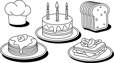 Vector illustration:  Happy birthday breakfast food line art design