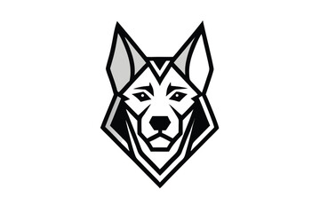 Stylized husky head in black and gray shows symmetrical, sharp lines on the face
