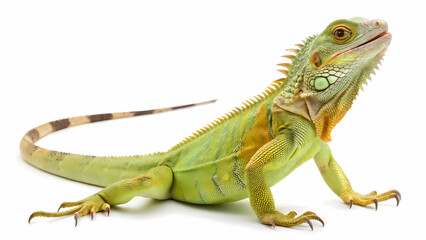 Fototapeta premium Green iguana pet care guide information and facts about common iguana lizard species and reptile health