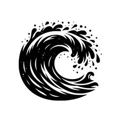 Ocean Wave: A graphic depiction of a powerful ocean wave, illustrating its dynamic motion through striking black and white contrast, symbolizing raw natural energy and force.