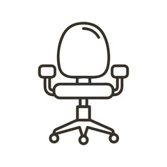 Simple outline icon of an office chair with armrests and wheels